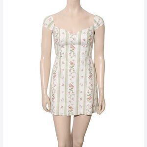 Reformation Cream Floral and Green Striped Dress